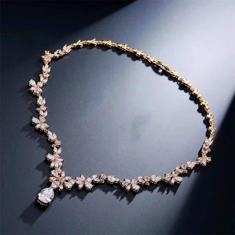 Envy NYC Marquise Cut Cubic Zircon Leaf Bridal Necklace & Earrings — fabric or material detail