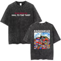 Radiohead Rock Band Washed Cotton T-Shirt – Retro Alternative Rock Graphic Tee, Vintage Distressed Heavyweight Style Unisex Concert Top