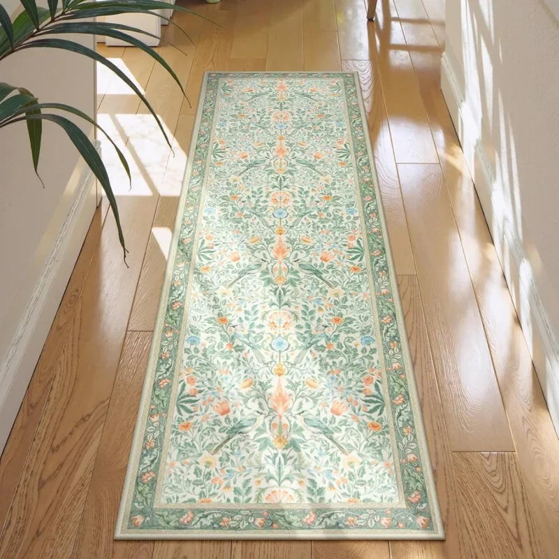 Perfecsy Victorian Retro Bird Floral Runner Rug Light Beige Background Soft Pastel Color Ideal For Vintage Themed Home Hallwa