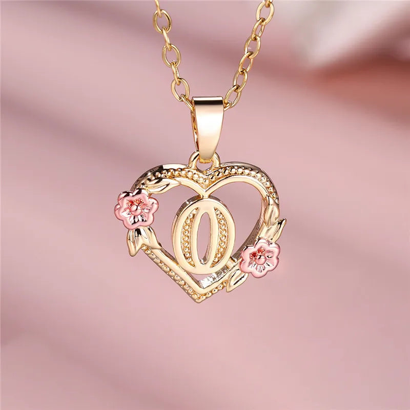 MyClosetAid Female A-Z Letter Flower Pendant Necklace — detail close-up