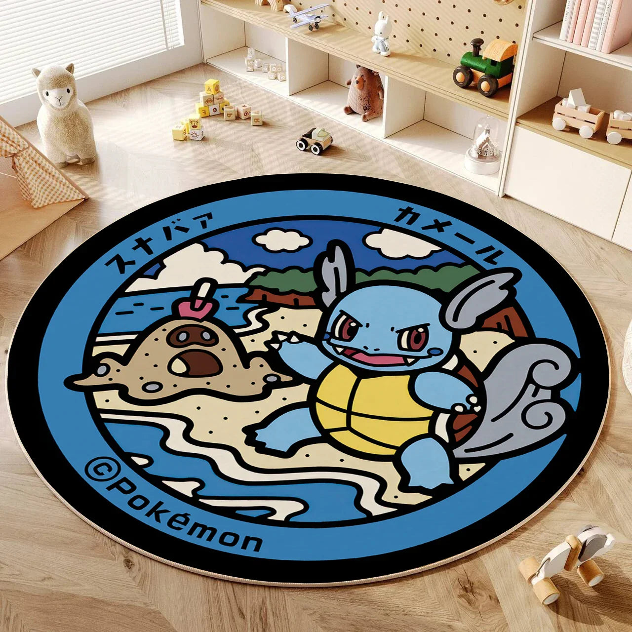 VIKAMA Cartoon Round Carpet Gaming Computer Chair Floor Mat Girly Room Mat Bedroom Carpet Stain Resistant Home Decoration