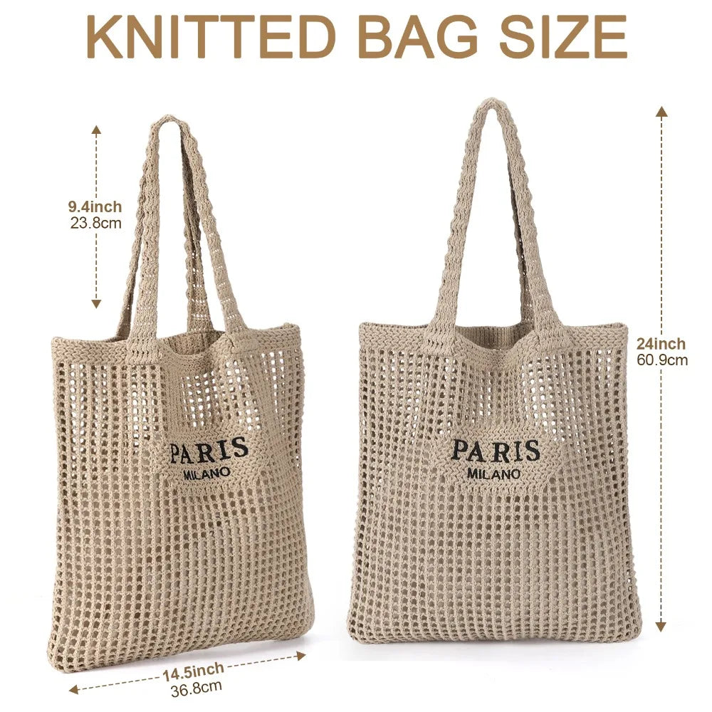 Crochet Tote Bag Women Mesh Beach Knit Summer Aesthetic Boho