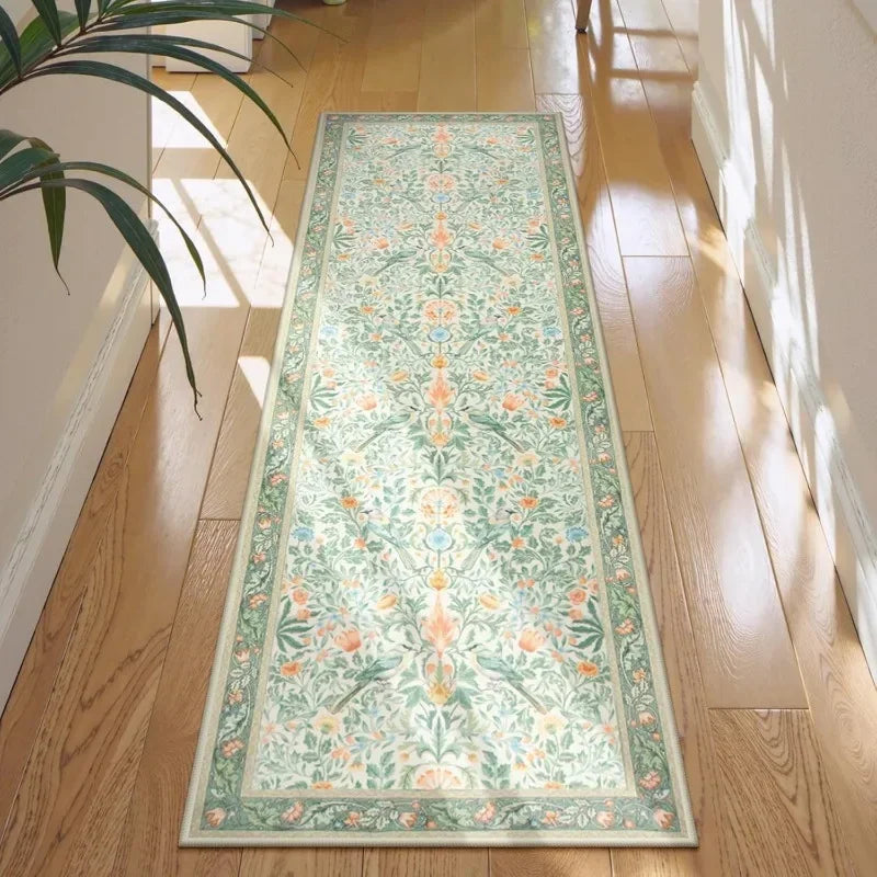 Perfecsy Victorian Retro Bird Floral Runner Rug Light Beige Background Soft Pastel Color Ideal For Vintage Themed Home Hallwa