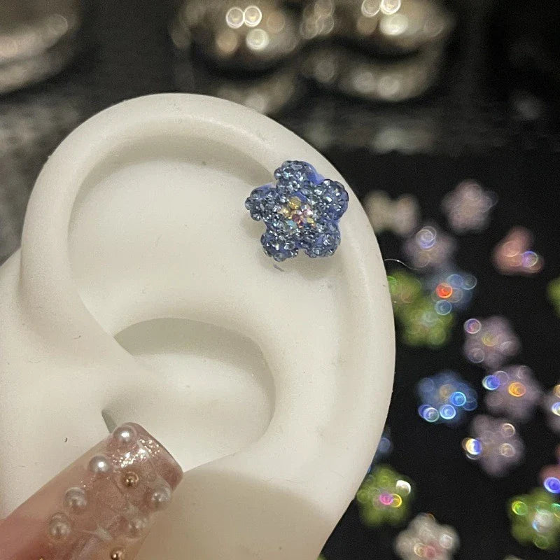 MyClosetAid 1PCS Cute Colorful Rhinestone Flower Love Heart Butterfly Stainless Steel Ear Bone Nail  Earrings — flat-lay comp