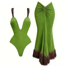 Halter Bandeau Bikini Set Women's Sexy Push Up Swimsuit Long Skirt Beachwear
