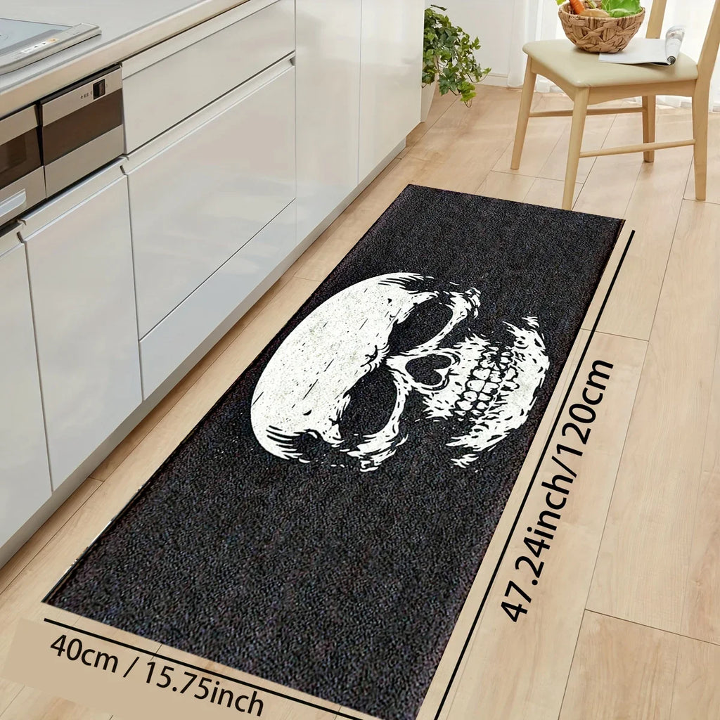 Perfecsy VIKAMA Halloween Horror Skull Carpet Door Mat Living Room Carpet Rug For Bedroom Black Floor Mat Anti-Fouling Dirt-R