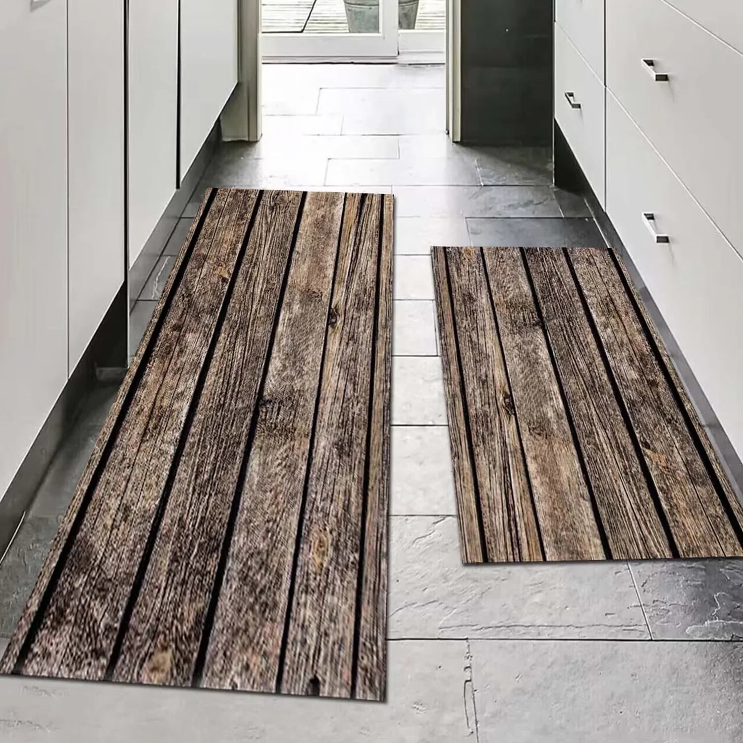 Perfecsy VIKAMA Wood Striped Carpet Kitchen Rug Thin Door Mat Long Floor Mat Laundry Room Carpet Living Room Carpet Rug For B