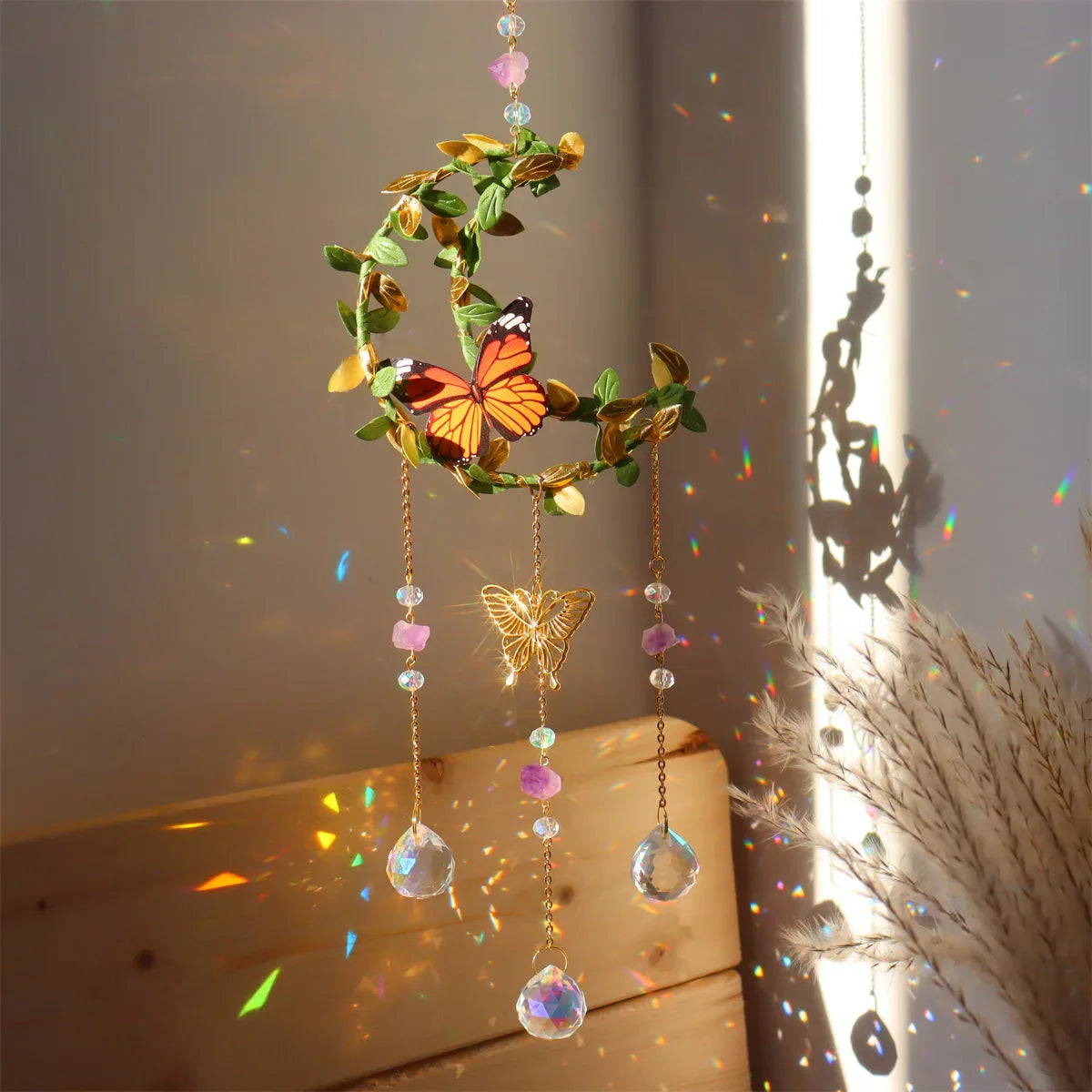 Perfecsy Sun Catcher with Butterfly Floral Vine Design Wedding Decor Home Wedding Party Decoration Ornament — alternative ang