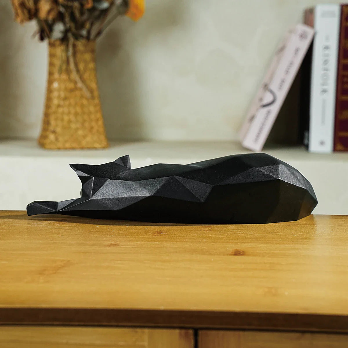 Perfecsy White Black Cat Statue - Geometric Modern Room Decor Figurine Sculpture for Home Office as Table Shelf Desk Decor  L