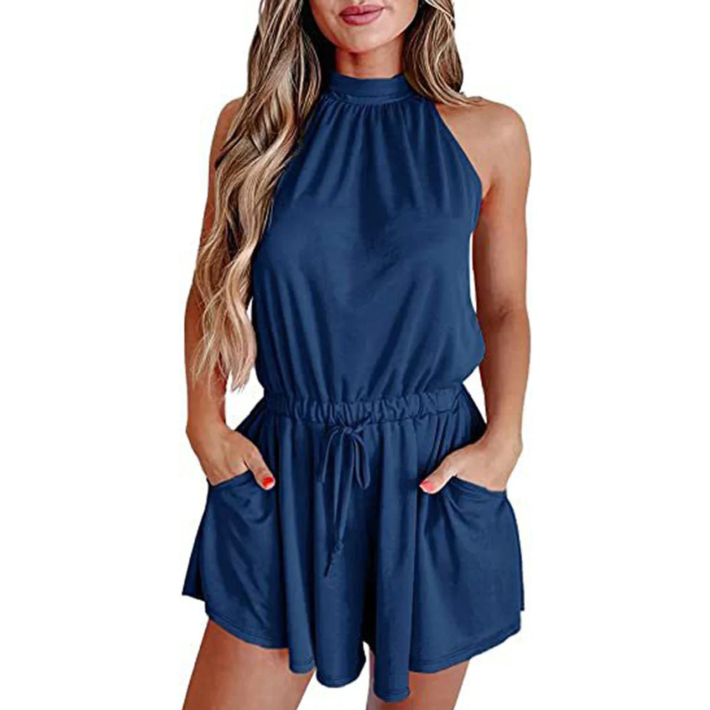 Envy NYC Women's Summer Halter Neck Elastic Waist Solid Color Shorts Jumpsuit Rompers… — product category context