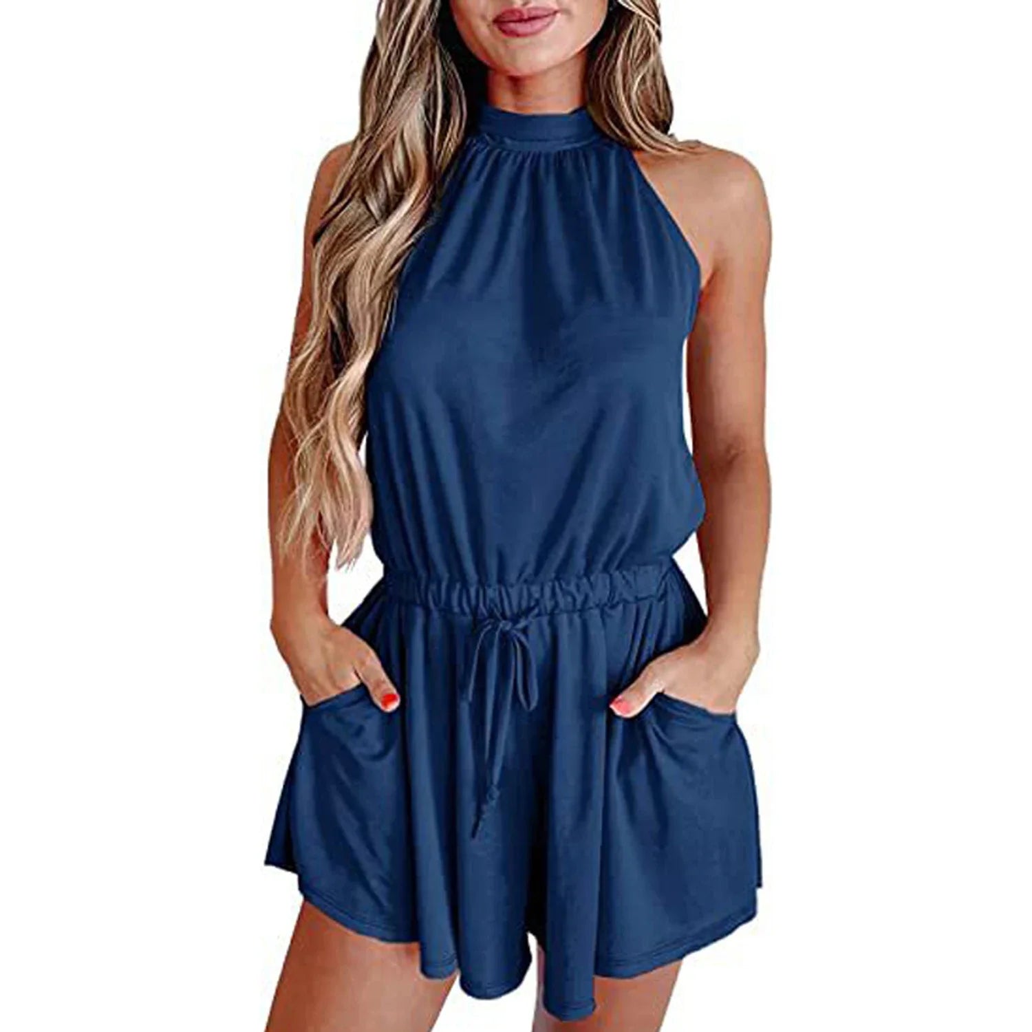 Envy NYC Women's Summer Halter Neck Elastic Waist Solid Color Shorts Jumpsuit Rompers… — product category context