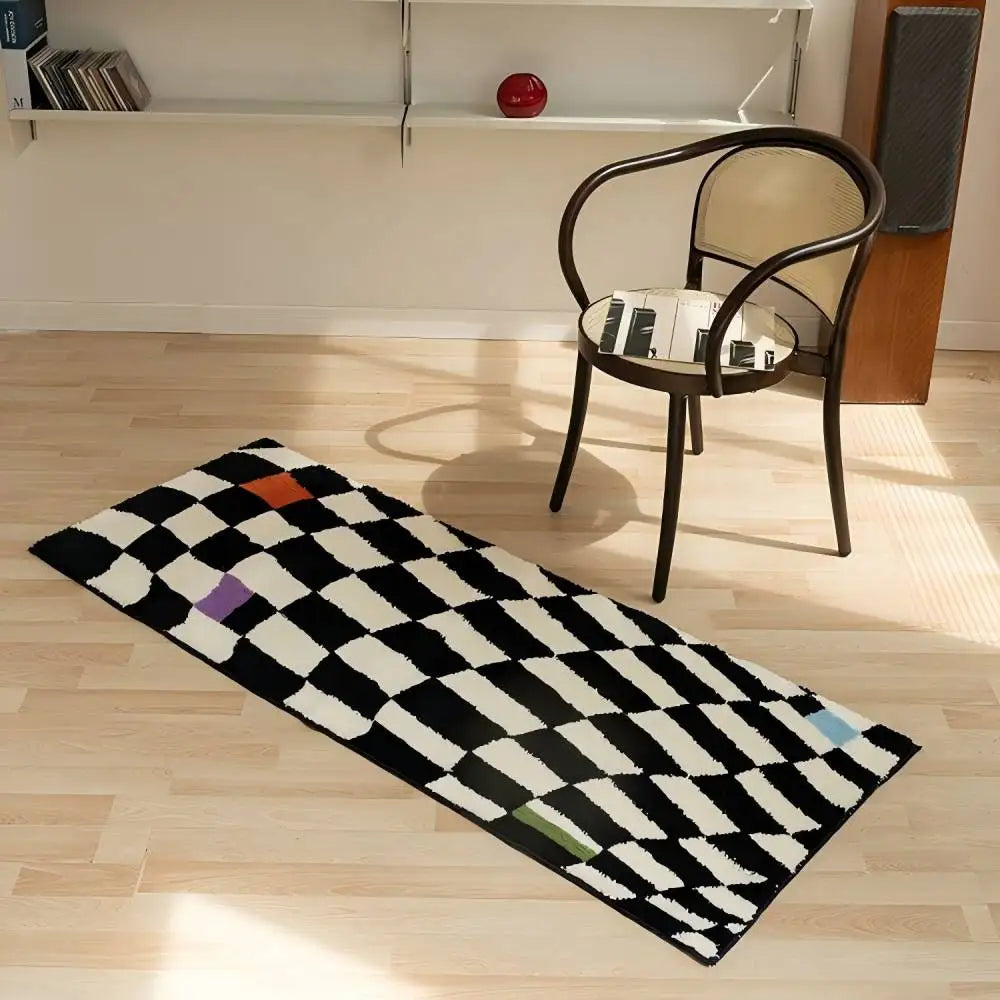 VIKAMA Modern Ins Checkerboard Cashmere Rug Comfortable Soft Cooling Bedroom Bed Blanket Bay Window Blanket Cloakroom Carpet — view 3