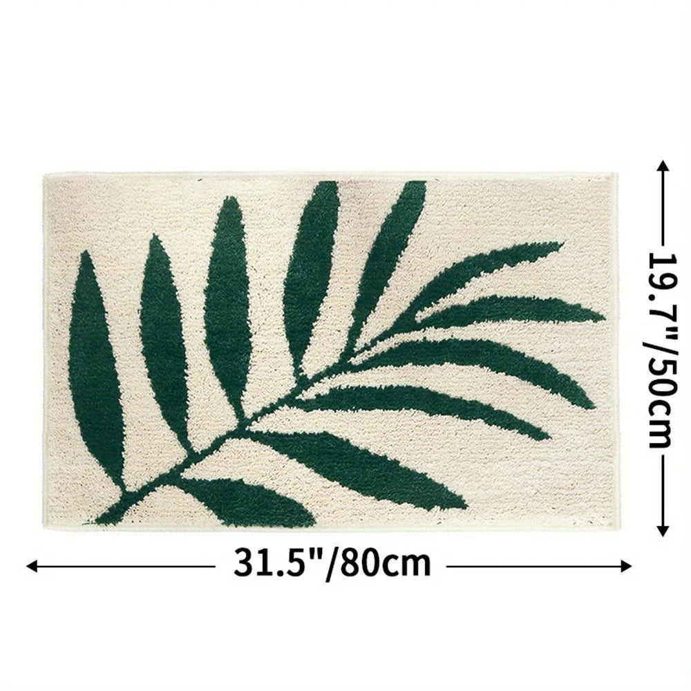 Perfecsy VIKAMA Green Leaf Carpet Soft Absorbent Floor Mat Bathroom Mat Toilet Door Mat Rug For Bedroom Outdoor Carpet Home D
