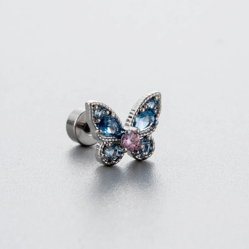 MyClosetAid 1PCS Delicate Blue Pink Zircon Butterfly 316L Stainless Steel Ear bone nail Y2K Hottie Cute Earring for Women Coc