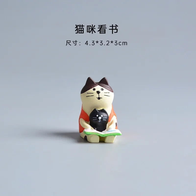 Perfecsy ZAKKA Miniatures Study Bookcase Home Decor Cute Cartoon Cat Retro Desk Gramophone Ornament Crafts Dollhouse Accessor