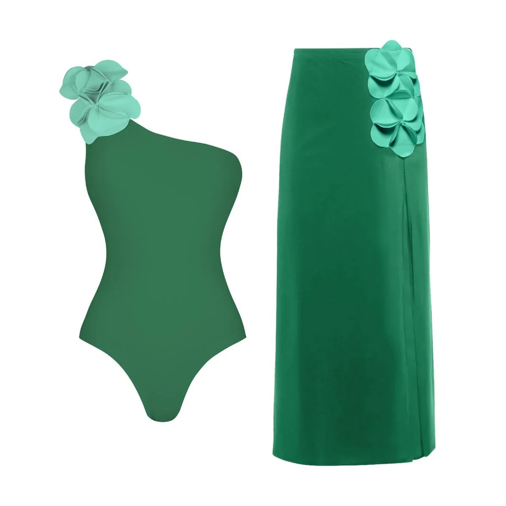 Women's 2 Piece Laser Flower Bandeau Bikini Set Push Up Swimsuit
