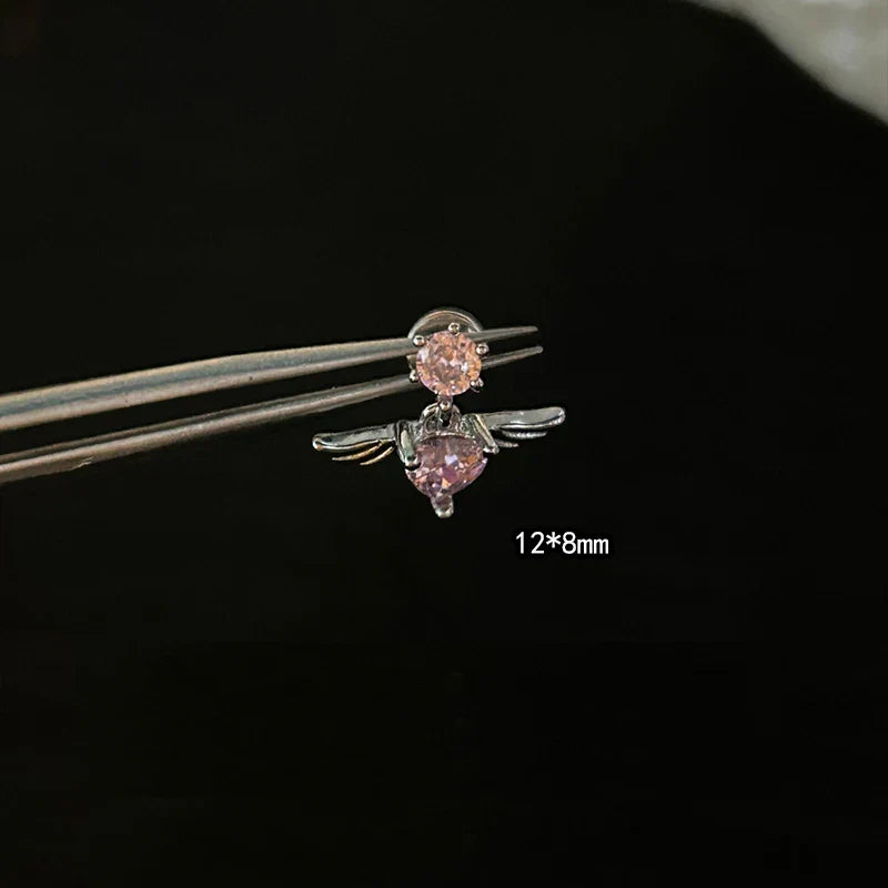 MyClosetAid 1 PCS Pink Bowknot Shiny Ear Bone Nail 316L Stainless Steel Korean Style Zircon Crystal Earring Women Y2K Cute Co