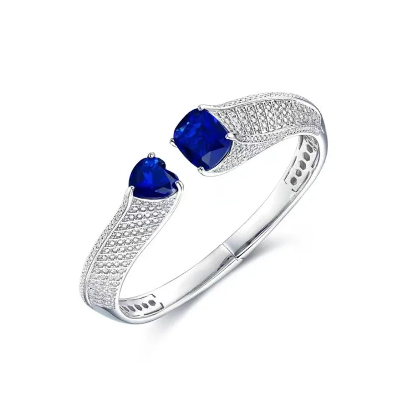 Envy NYC Envy NYC 925 Sterling Silver Cuff Bangle Double Sapphire — main product shot