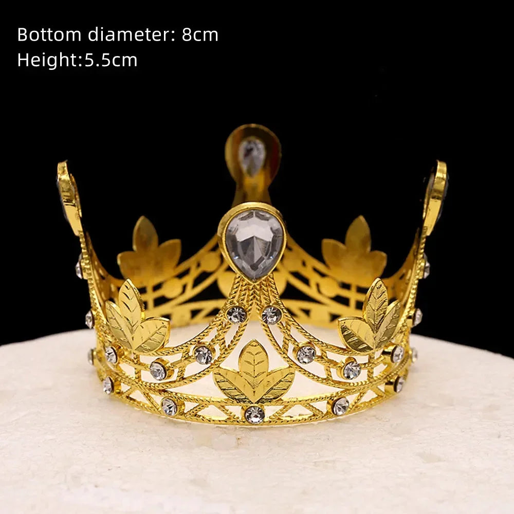 Perfecsy Rhinestone Crown Baking Cake Topper Headwear Decoration Children's Hair Accessories Princess Wedding Birthday Party 