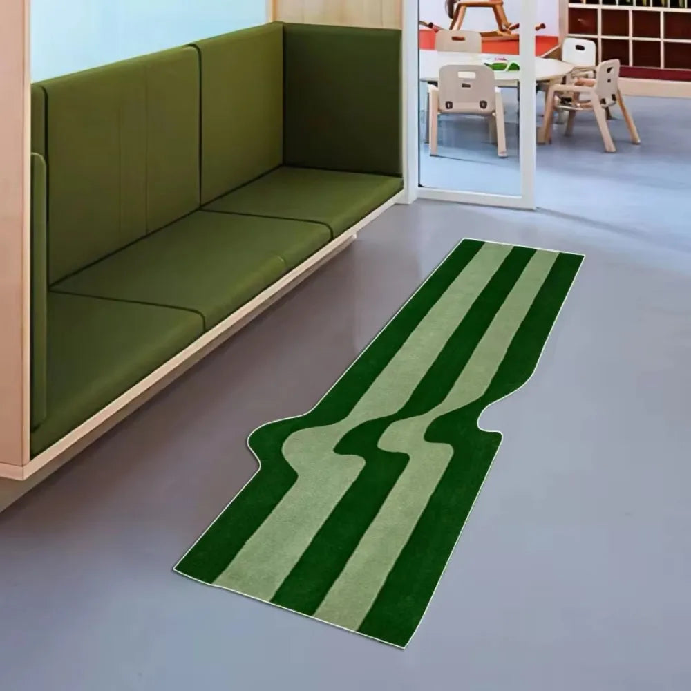 Perfecsy VIKAMA Dark Green Striped Wave Rug Bedside Anti Slip Mat For Bedroom Nordic Style Living Room Bedroom Floor Mat Home