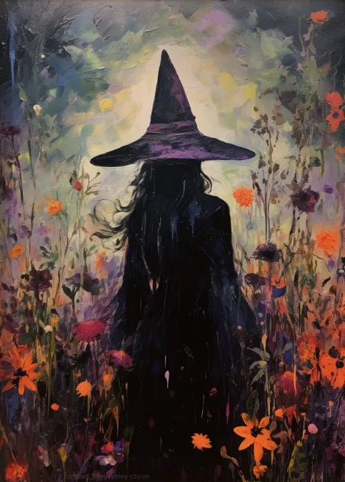Perfecsy Witch Magical Art Print Witch with Full Moon Wall Decor Darkness Witches Painting Wall Decor Canvas Poster Dark Roma