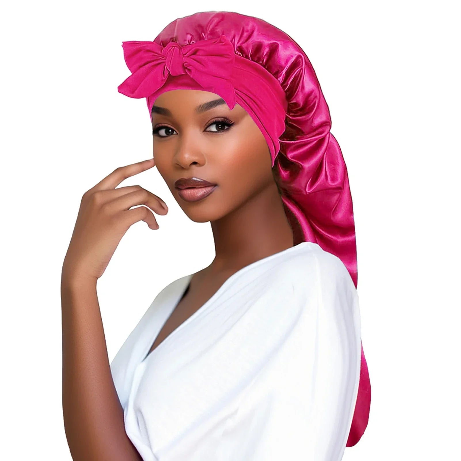 Perfecsy Women Bonnet Satin Sleeping Hat Long Tail Braid Hair Night Sleep Cap Head Cover Bonnets Shower Caps for Sauna Bathin
