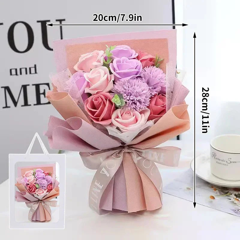 Perfecsy Artificial Soap Flower Preserved Bouquet Pink Rose Realistic for Mothers Day Valentines Day Anniversary Romantic Gif
