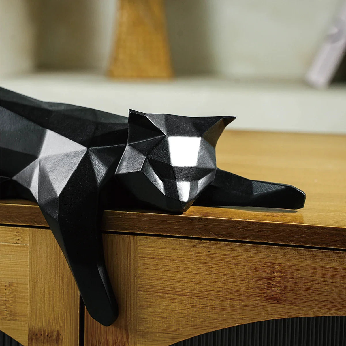 Perfecsy White Black Cat Statue - Geometric Modern Room Decor Figurine Sculpture for Home Office as Table Shelf Desk Decor  L