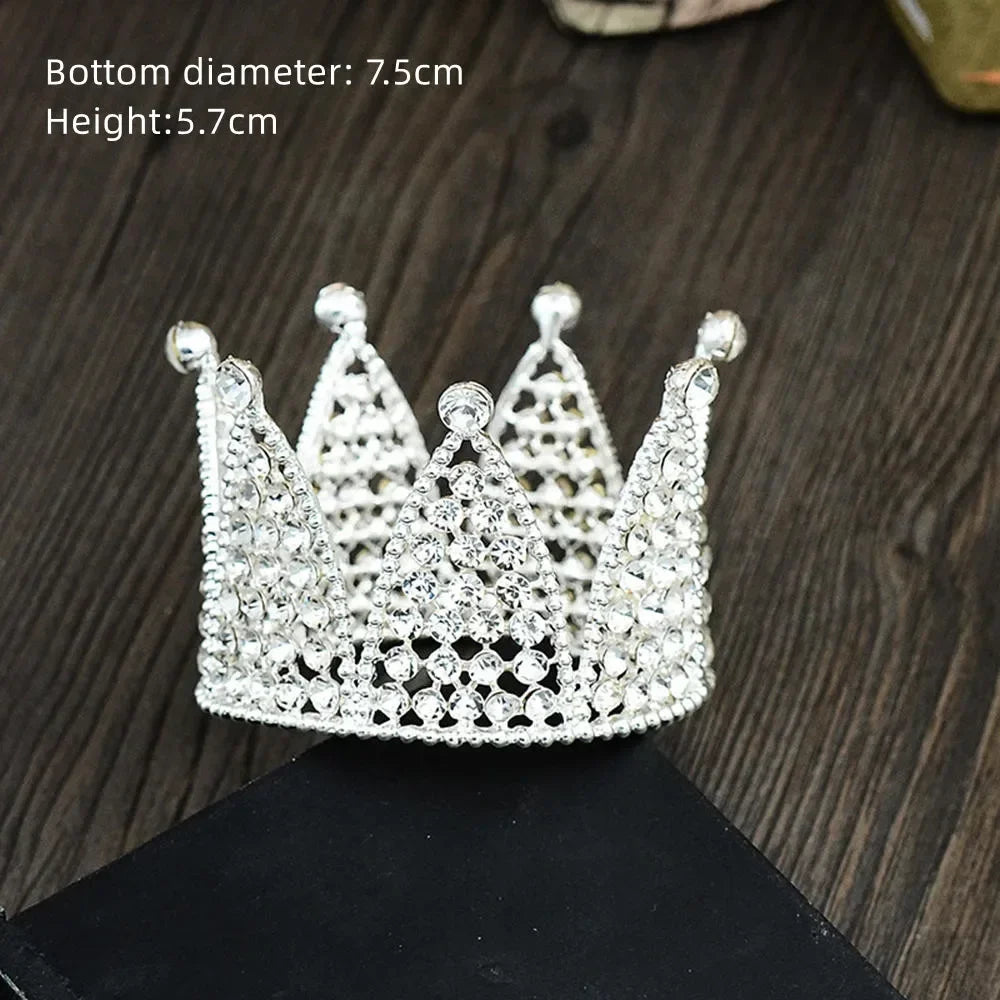 Perfecsy Rhinestone Crown Baking Cake Topper Headwear Decoration Children's Hair Accessories Princess Wedding Birthday Party 