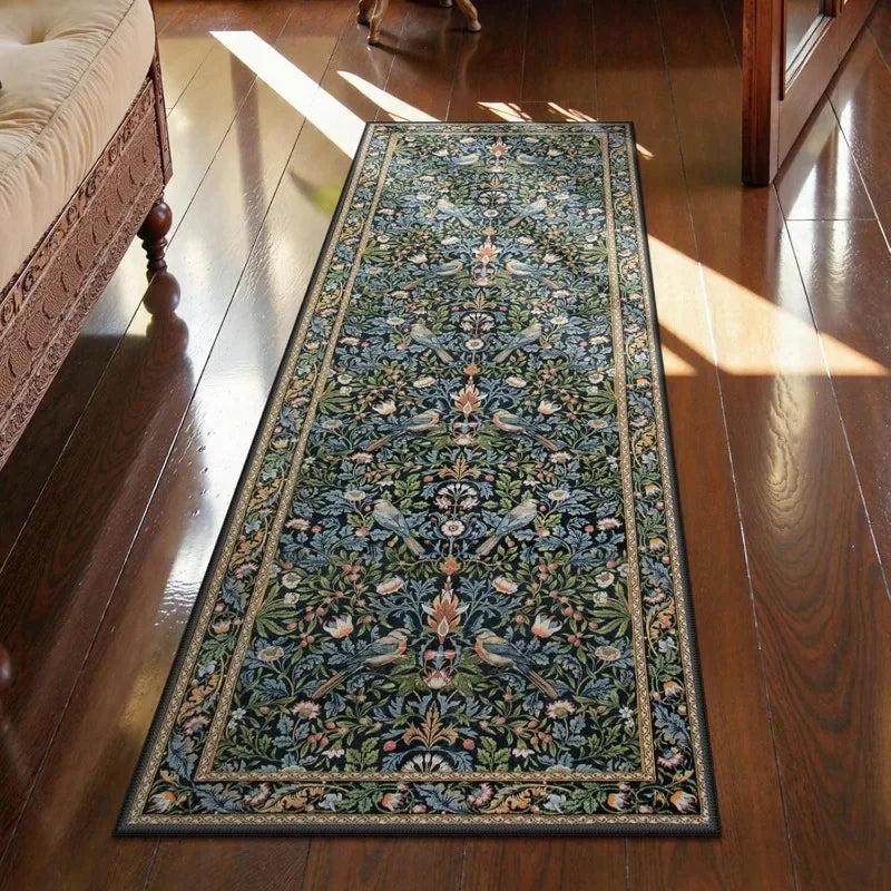 Perfecsy Victorian Retro Bird Floral Runner Rug Light Beige Background Soft Pastel Color Ideal For Vintage Themed Home Hallwa