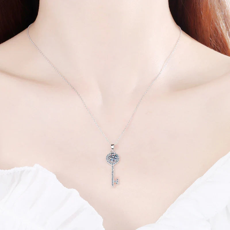 1CT Moissanite Key Pendant Necklace for Timeless Elegance