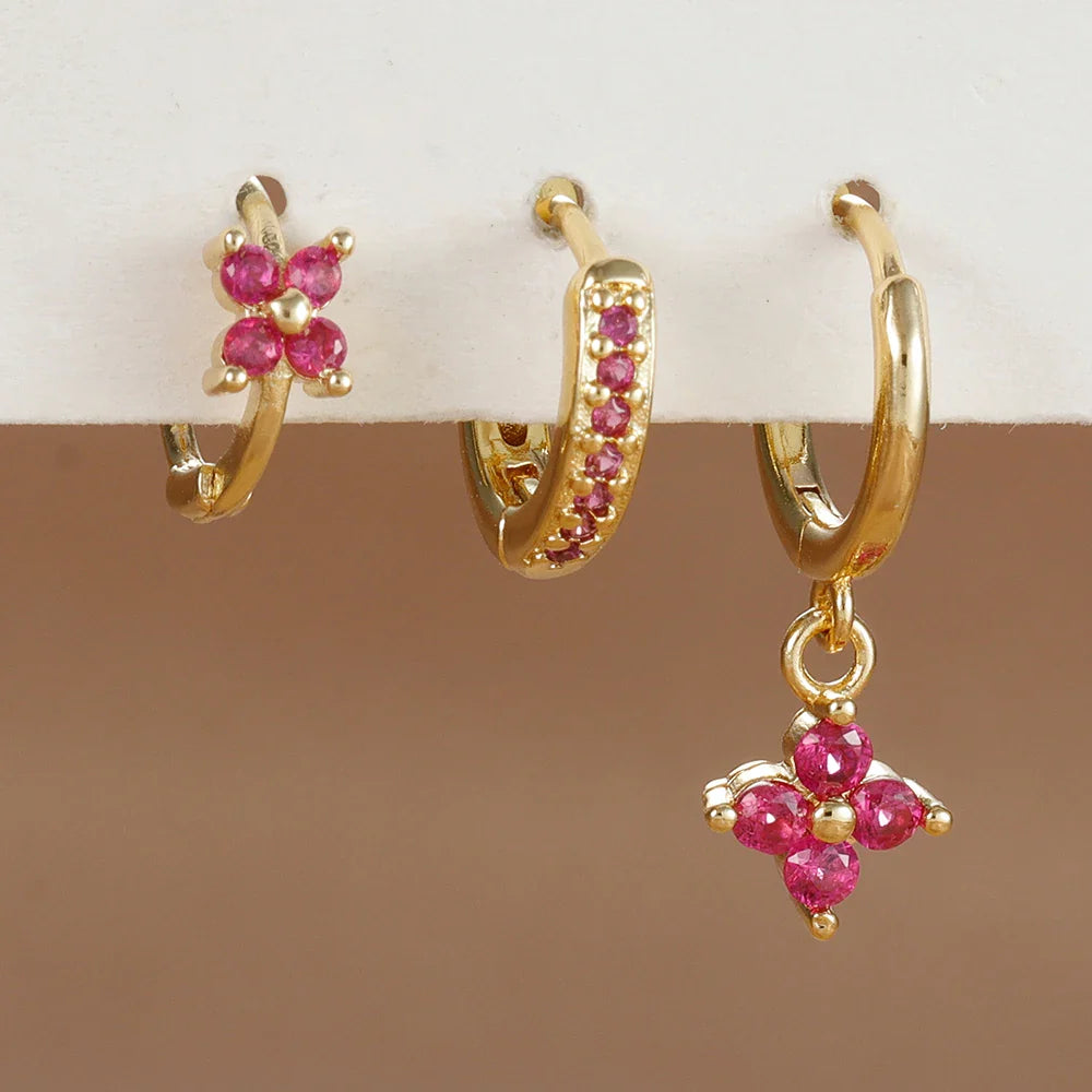 SORI STYLE 3PCS Flower Drop and Dangle Earring — product on model