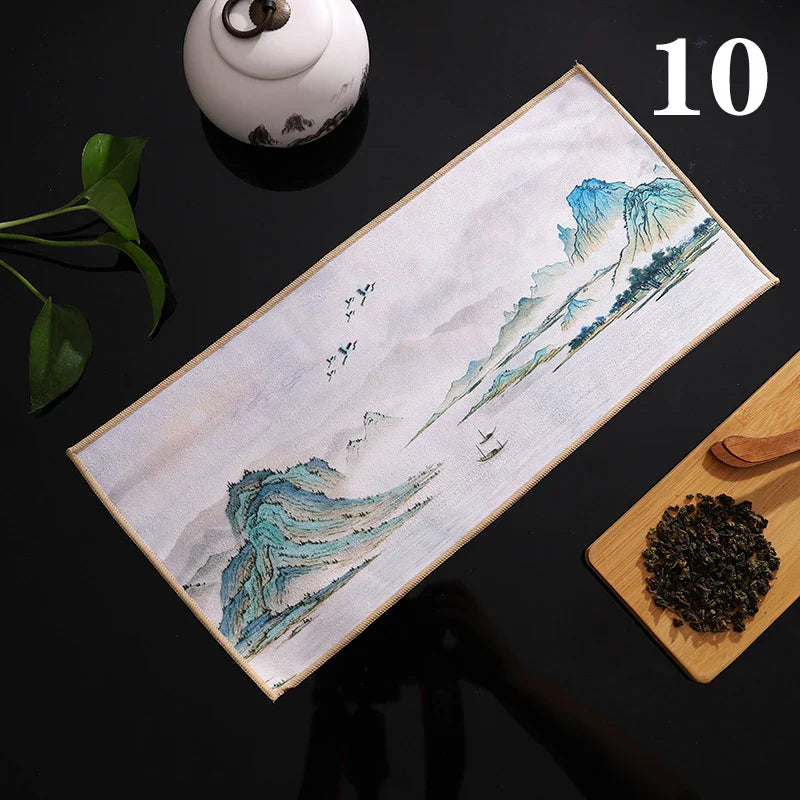 Perfecsy 1pc Chinese Painted Thick Tea Towel Super Absorbent Table Mats Suede Professional Rag Tea Mat Napkin High-end Tea Ac