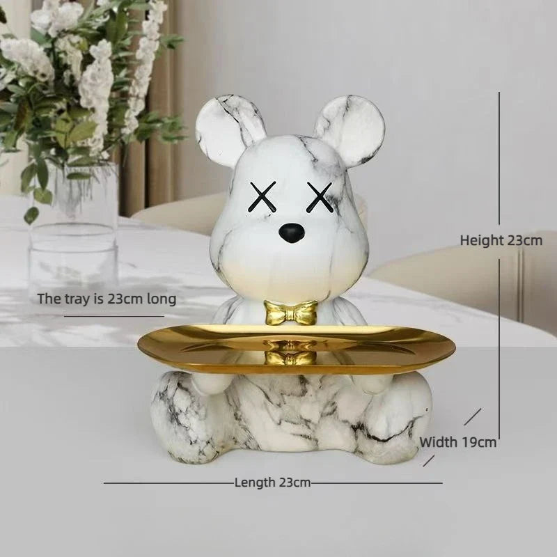 Perfecsy Trendy Colorful Graffiti Bear Abstract Resin Storage Statue Cute Doodle Animal Organizer Desk Holder for Home Office