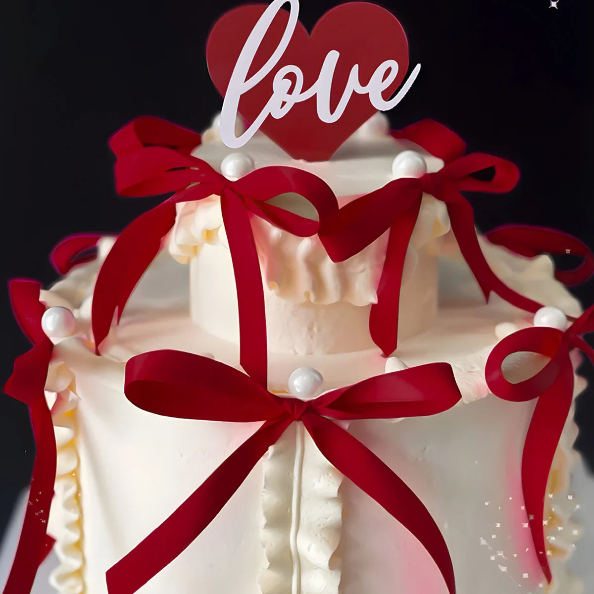 Perfecsy Pink Red Bow Ribbon Cake Decoration Desserts Home Decor Birthday Party Decor Kids Valentine’s Day Romantic Evening E