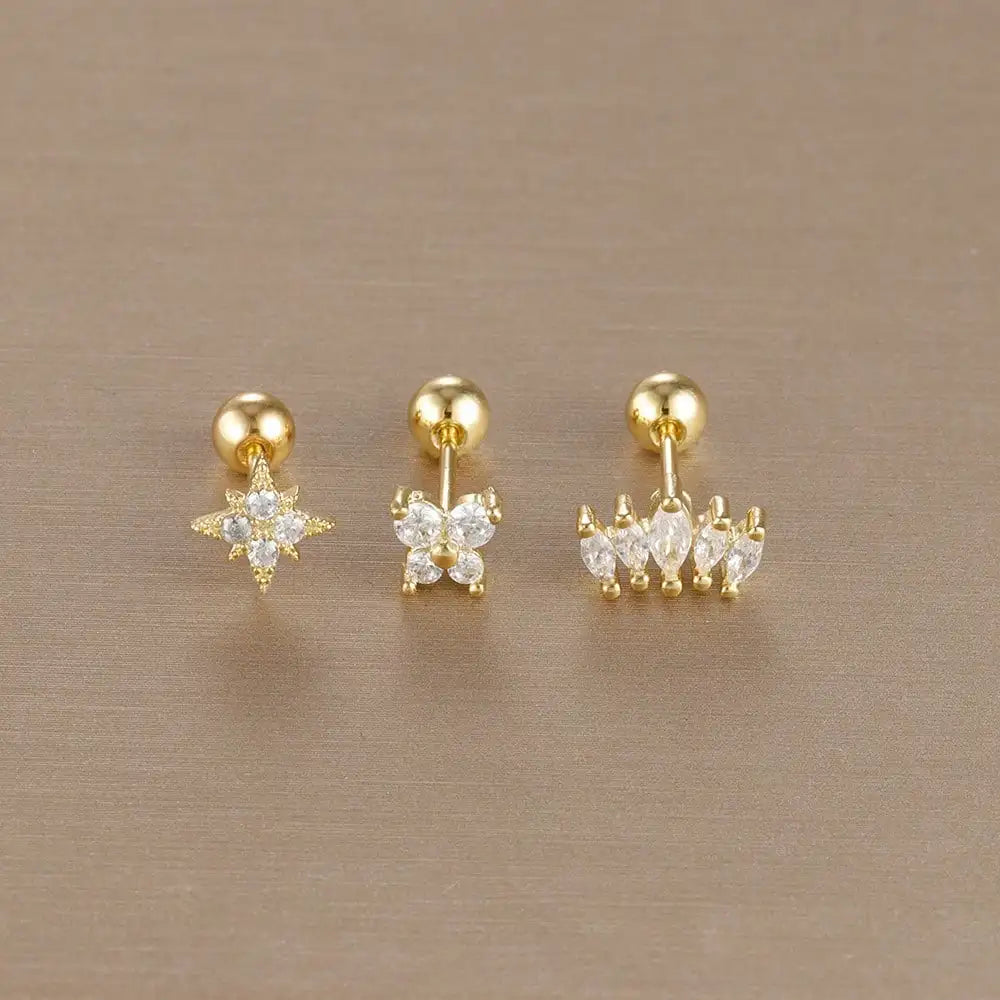 SORI STYLE 3PCS Crown Stud Earring Set for Women — back view