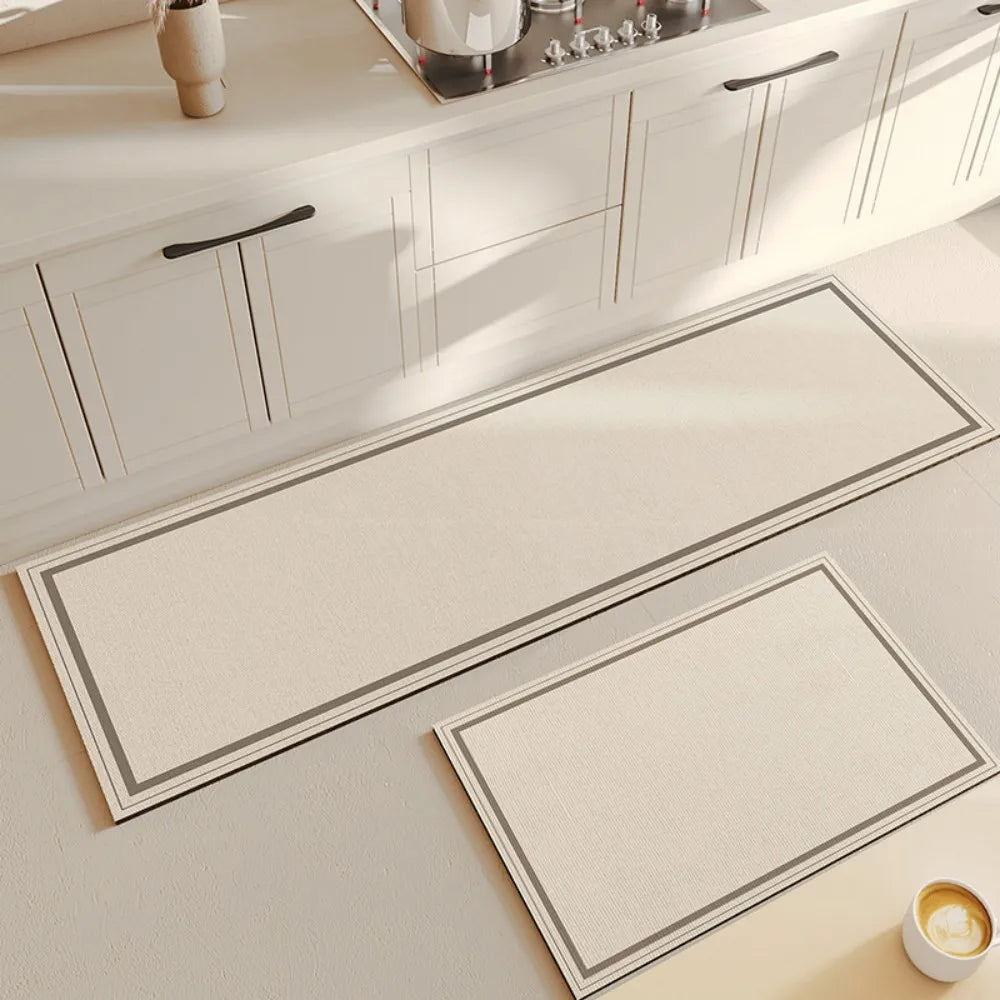 Perfecsy VIKAMA 2pc Light Beige Kitchen Floor Mats Set Of Two Water Absorbent Non Slip Scandinavian Ins Style Floor Mats Home