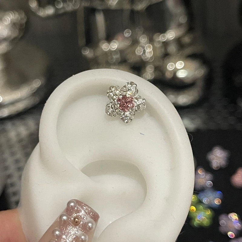 MyClosetAid 1PCS Cute Colorful Rhinestone Flower Love Heart Butterfly Stainless Steel Ear Bone Nail  Earrings — fabric or mat