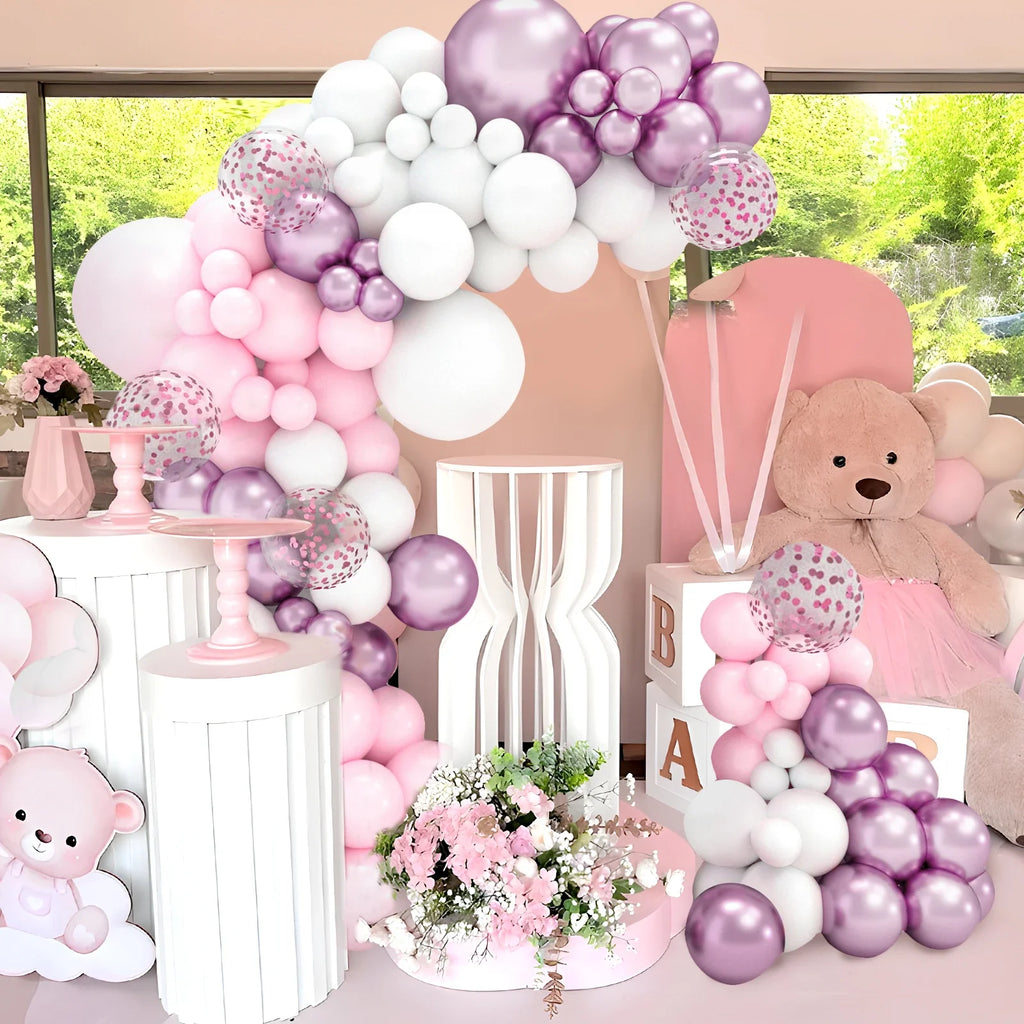Perfecsy Pink White Balloon Garland Arch Kit Wedding Birthday Party Decorarion Kids Girl Baby Shower Party Supplies Confetti 