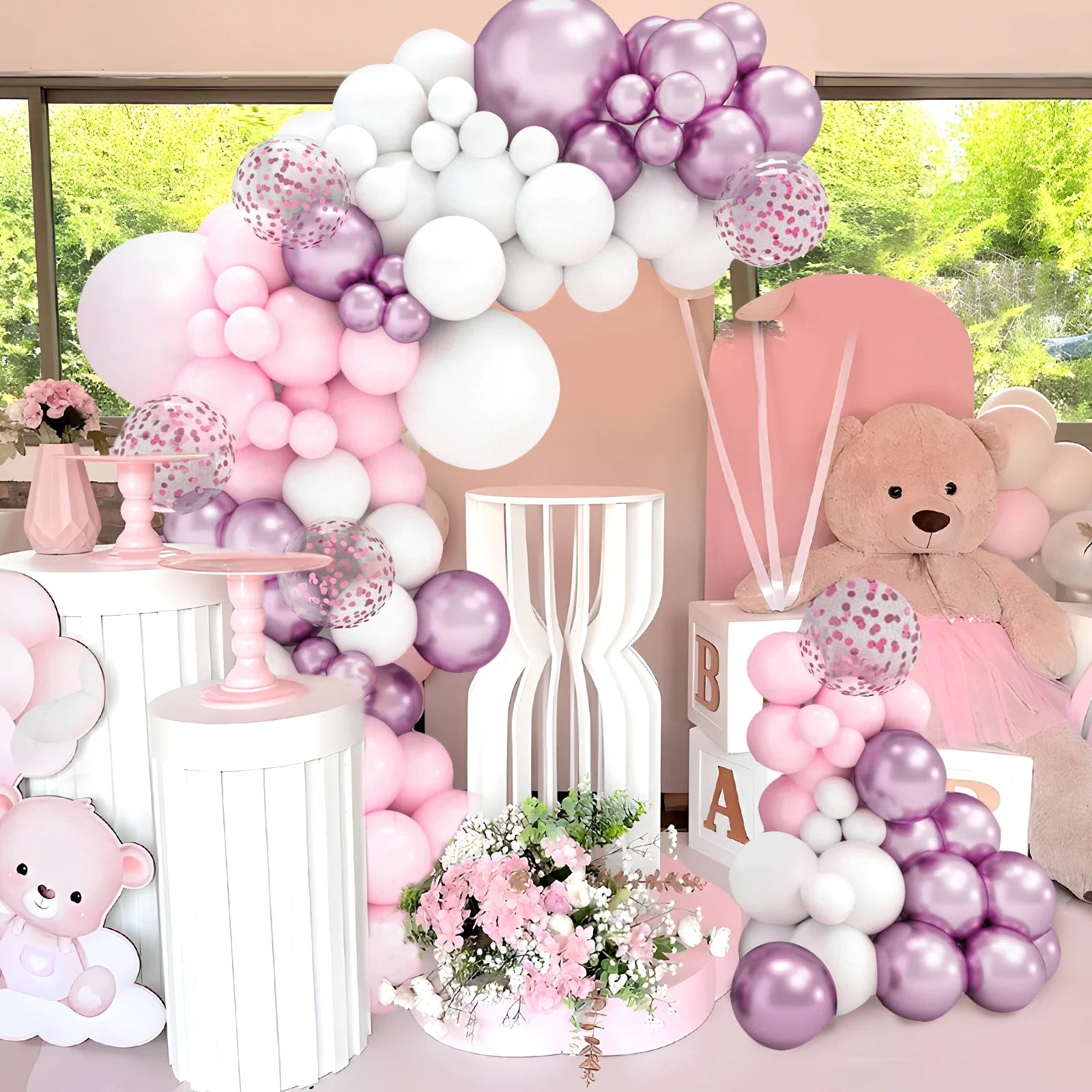 Perfecsy Pink White Balloon Garland Arch Kit Wedding Birthday Party Decorarion Kids Girl Baby Shower Party Supplies Confetti 