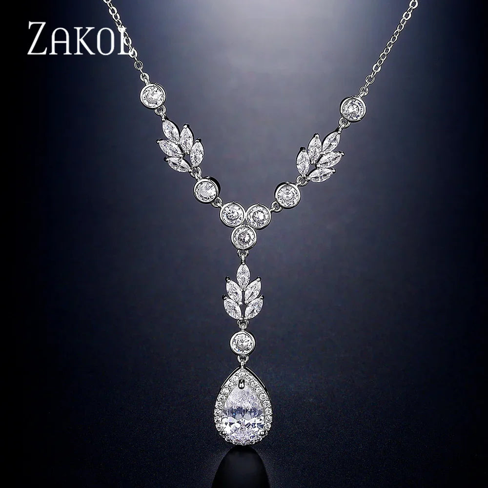 Envy NYC Marquise Cut Cubic Zircon Leaf Bridal Necklace & Earrings — product category context