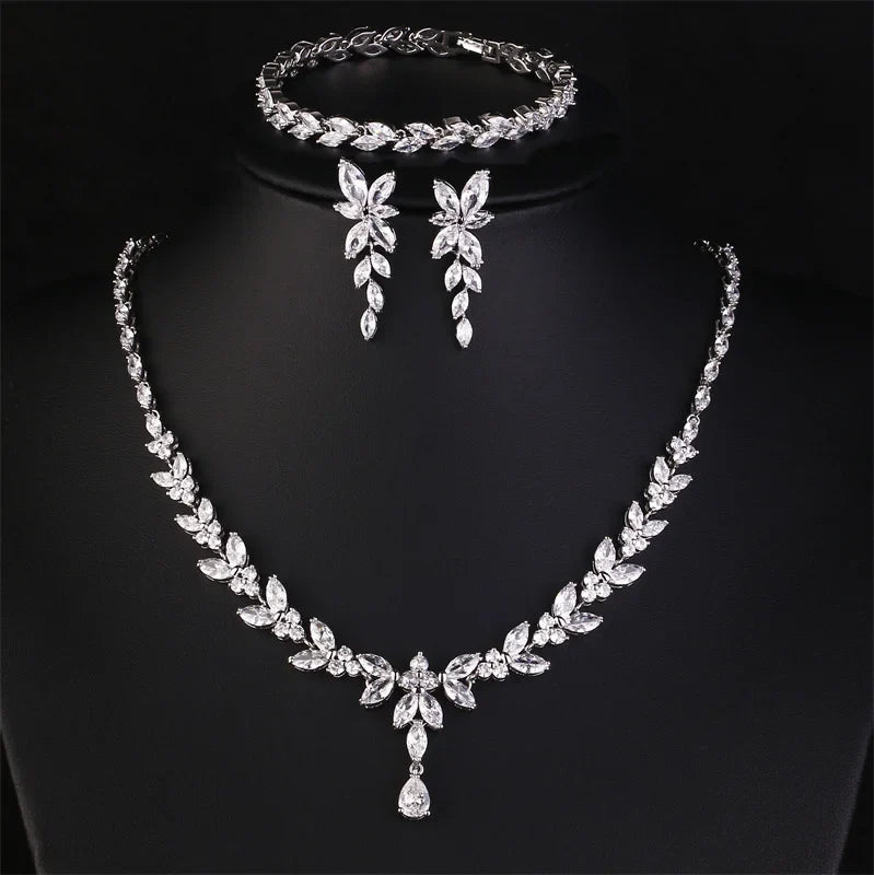Envy NYC Brilliant Zirconia Leaf Necklace, Earrings & Bracelet Set — detail shot 8