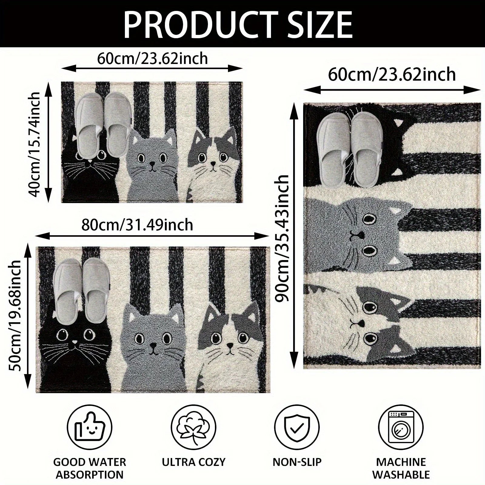 Perfecsy VIKAMA Striped Cartoon Cat Carpet Soft Doormat Waterproof Floor Mat Rug For Bedroom Carpet For Live Room Outdoor Car