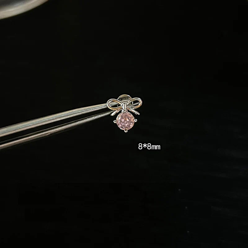 MyClosetAid 1 PCS Pink Bowknot Shiny Ear Bone Nail 316L Stainless Steel Korean Style Zircon Crystal Earring Women Y2K Cute Co