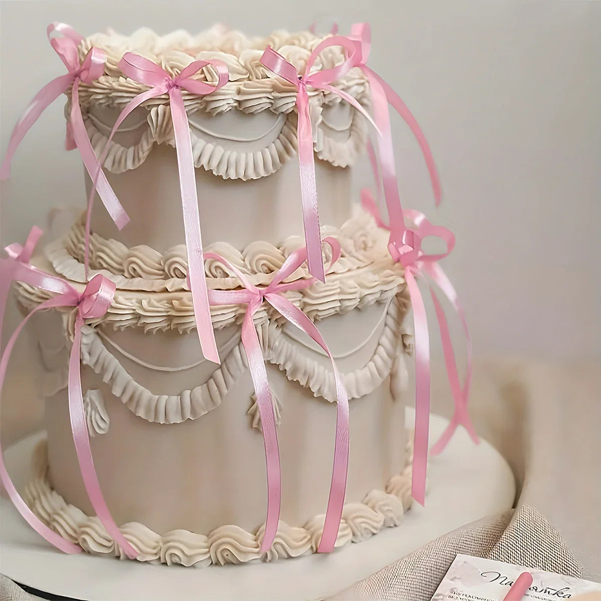 Perfecsy Pink Red Bow Ribbon Cake Decoration Desserts Home Decor Birthday Party Decor Kids Valentine’s Day Romantic Evening E