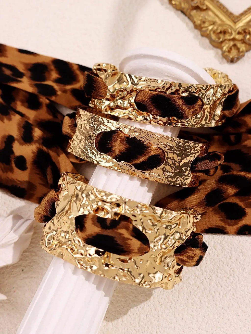 MyClosetAid Leopard Print Ribbon-Wrapped Metal Bracelet — main product shot