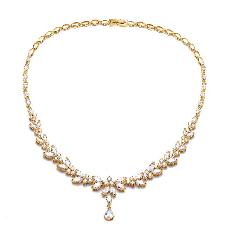 Envy NYC Marquise Cut Cubic Zircon Leaf Bridal Necklace & Earrings — detail shot 7