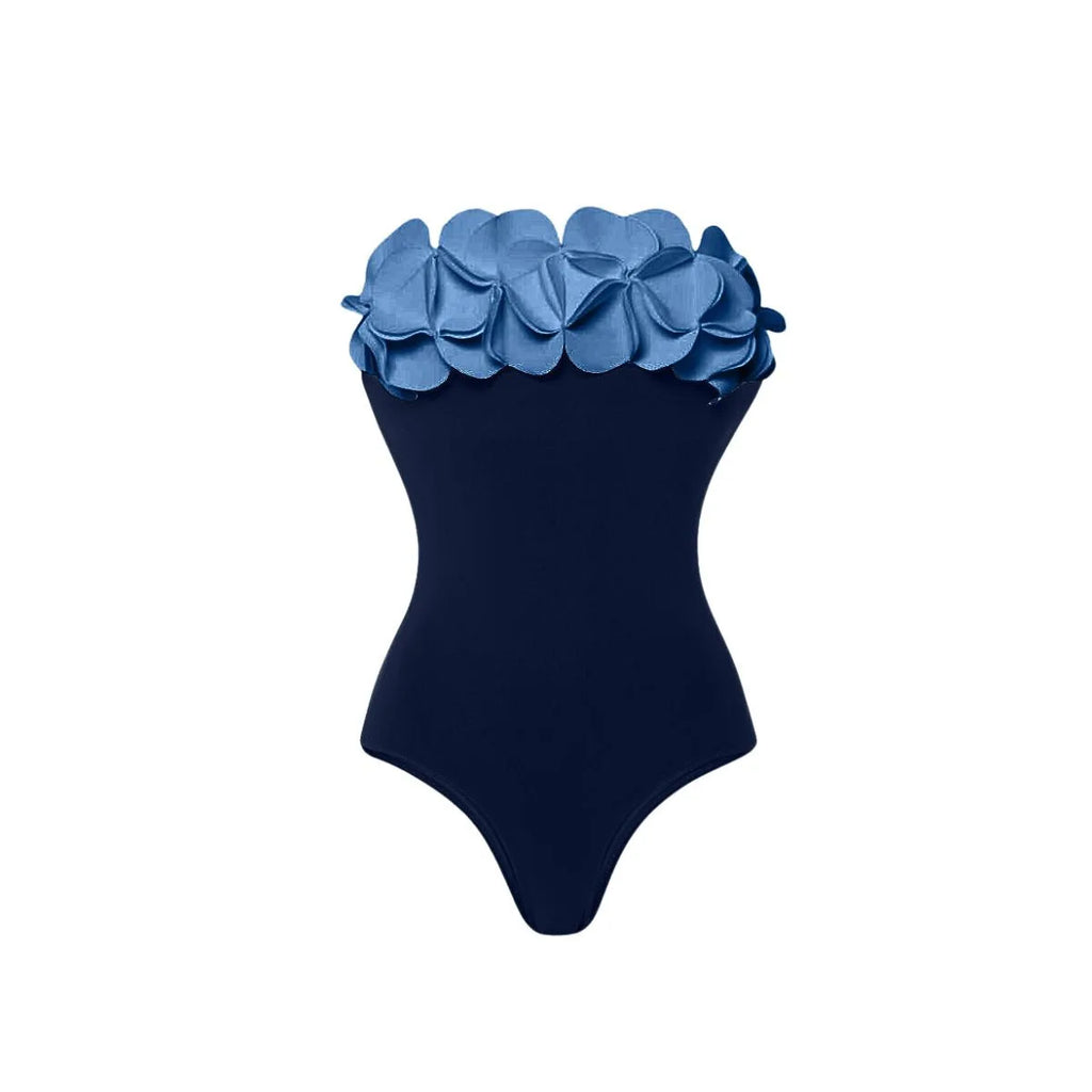 Women's 2 Piece Laser Flower Bandeau Bikini Set Push Up Swimsuit