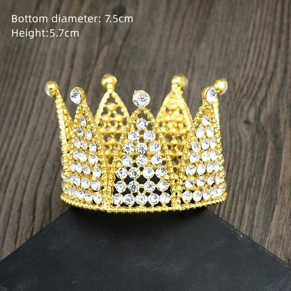 Perfecsy Rhinestone Crown Baking Cake Topper Headwear Decoration Children's Hair Accessories Princess Wedding Birthday Party 