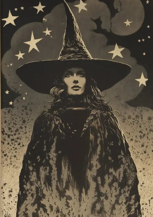 Perfecsy Witch Magical Art Print Witch with Full Moon Wall Decor Darkness Witches Painting Wall Decor Canvas Poster Dark Roma